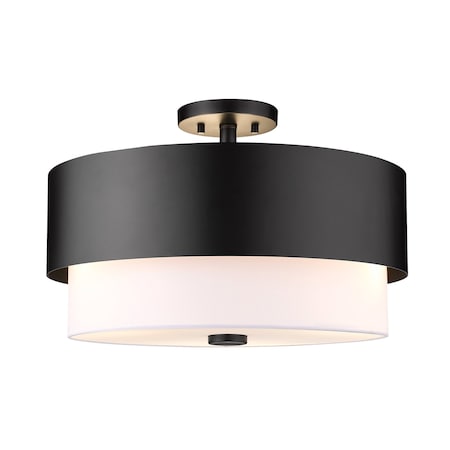 Z-Lite Counterpoint Semi Flush Mount, 3-Light, 18 In.W x 12.25 In.H, Matte Black/White 495SF18-MB